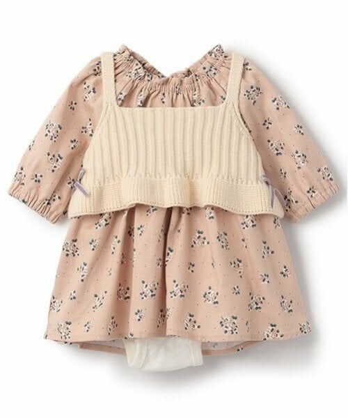 petit main / プティマイン ロンパース | 【リンク】花柄ワンピースビスチェセット(ベビー)（ライト ピンク）