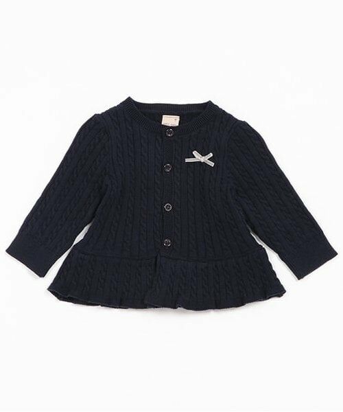 petit main / プティマイン ベビー・キッズウエア | ケーブルペプラムカーディガン（紺）