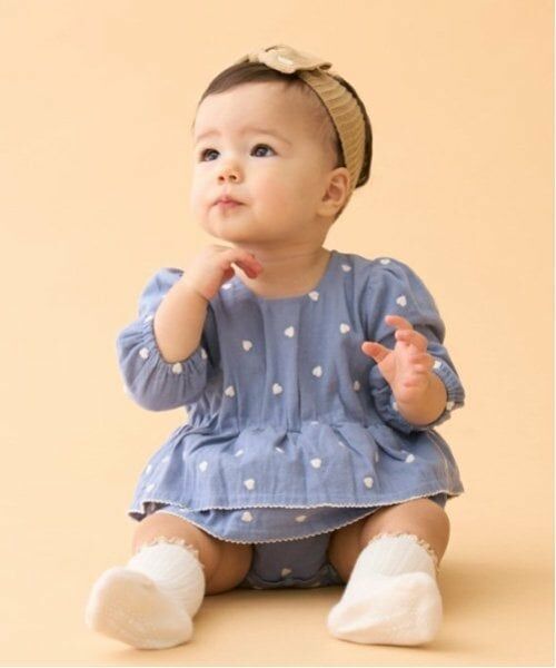 petit main / プティマイン ロンパース | ハート刺繍ロンパース（ブルー）