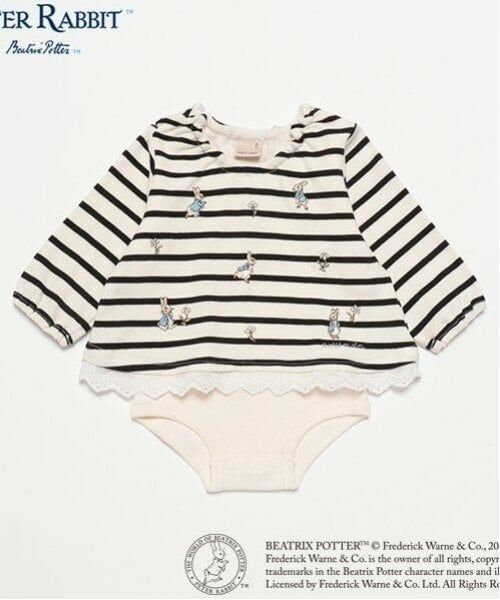 petit main / プティマイン ロンパース | 【ピーターラビット】刺しゅうチュニックロンパース（黒）