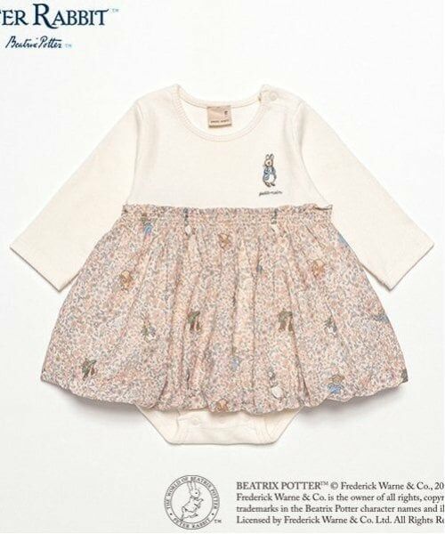petit main / プティマイン ロンパース | 【ピーターラビット】花柄切替ロンパース（アイボリー）