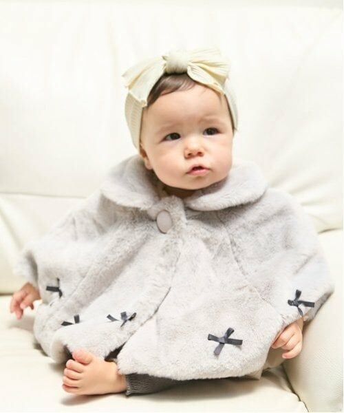 petit main / プティマイン ベビー・キッズウエア | 2WAY襟リボンケープ（ライト グレー）