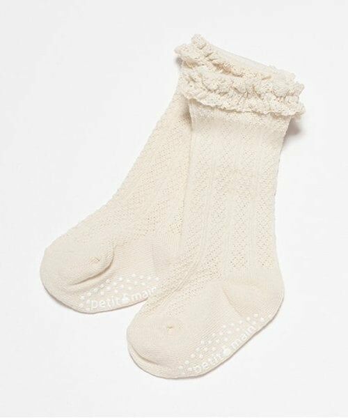 petit main / プティマイン ベビー・キッズウエア | フロート綿レースハイソックス（アイボリー）