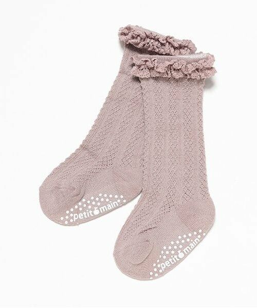 petit main / プティマイン ベビー・キッズウエア | フロート綿レースハイソックス（ラベンダー）