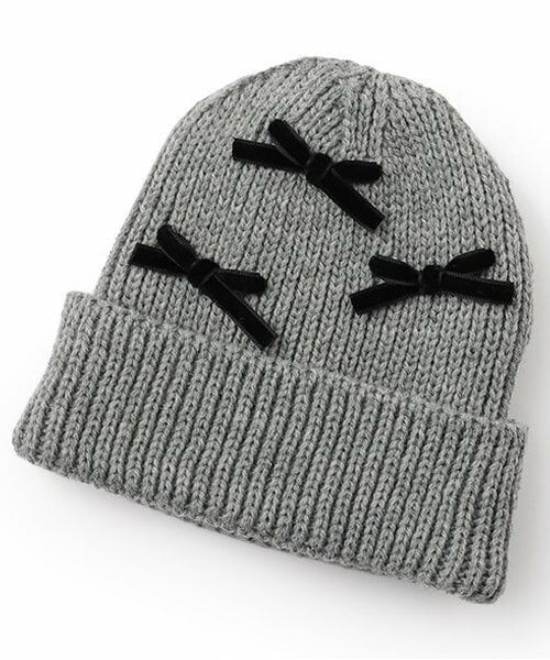 petit main / プティマイン ベビー・キッズグッズ | リボンニット帽（トップ グレー）
