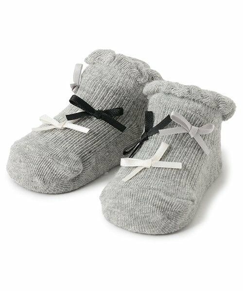 petit main / プティマイン ベビー・キッズウエア | フリルリボンカップソックス（トップ グレー）