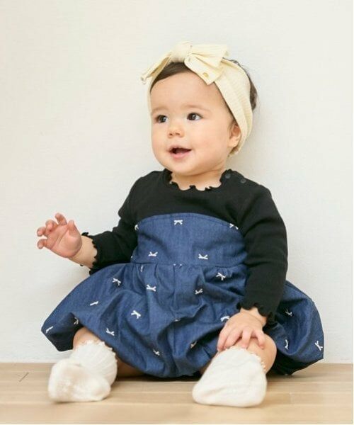 petit main / プティマイン ロンパース | 【リンク】リボン刺繍ワンピロンパース（紺）