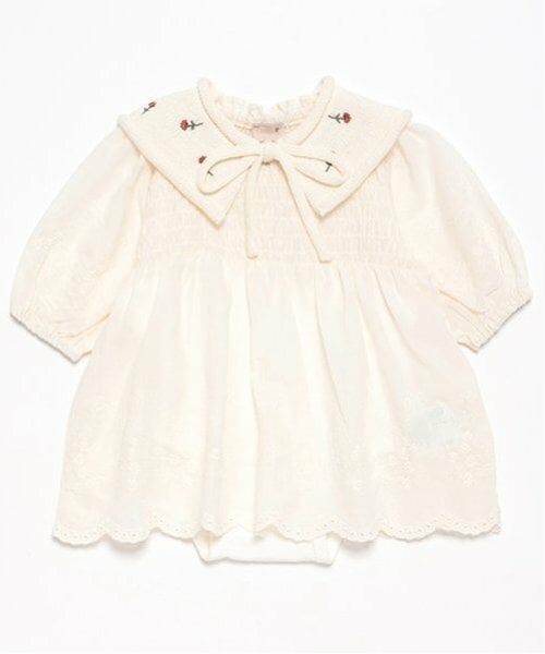 petit main / プティマイン ロンパース | 【リンク】ニット衿つきワンピロンパース（生成）