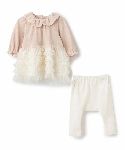 petit main / プティマイン ベビー・キッズウエア | 裾フリルワンピースセット（ライト ピンク）