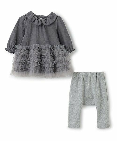 petit main / プティマイン ベビー・キッズウエア | 裾フリルワンピースセット（チャコール）