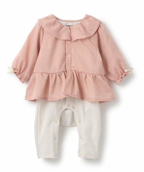 petit main / プティマイン ロンパース | フリル衿チュニックカバーオール（ライト ピンク）