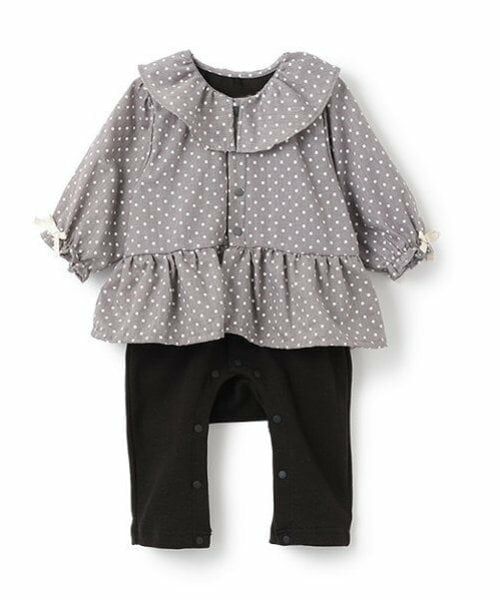 petit main / プティマイン ロンパース | フリル衿チュニックカバーオール（チャコール）