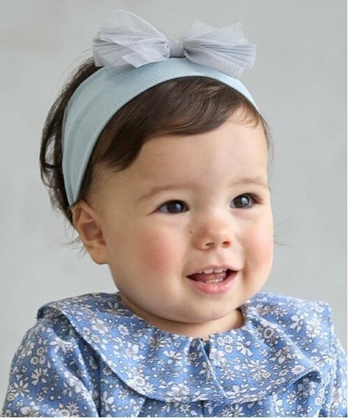 petit main / プティマイン ベビー・キッズグッズ | チュールリボンつきヘアバンド（ブルー グレー）