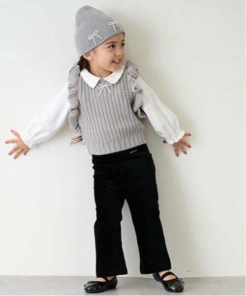 petit main / プティマイン その他パンツ | カットコールフレアパンツ（黒）