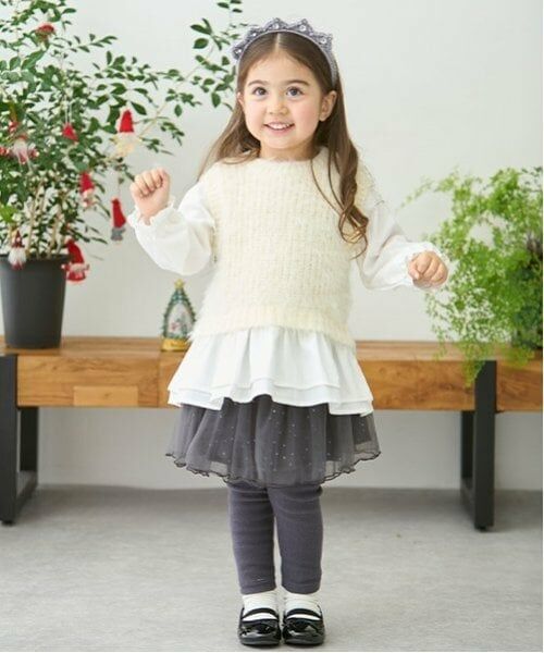 petit main / プティマイン ショート・ハーフ・半端丈パンツ | レギンスつきチュールスカート（チャコール）