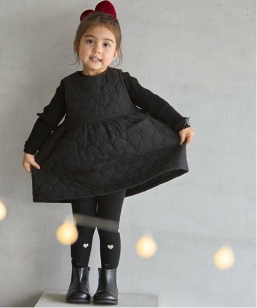 petit main / プティマイン ミニ丈・ひざ丈ワンピース | 【リンク】ハートキルティングジャンスカ(キッズ)（チャコール）