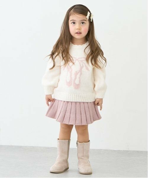 petit main / プティマイン ショート・ハーフ・半端丈パンツ | ニットプリーツスカート（ピンク）