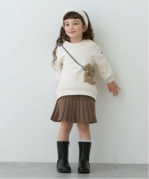 petit main / プティマイン ショート・ハーフ・半端丈パンツ | ニットプリーツスカート（モカ茶）