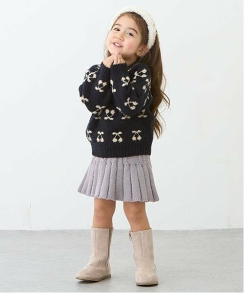 petit main / プティマイン ショート・ハーフ・半端丈パンツ | ニットプリーツスカート（ライト グレー）