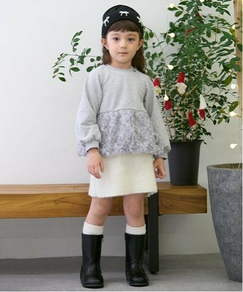 petit main / プティマイン ミニ・ひざ丈スカート | 【リンク】ラメニットスカート(キッズ)（アイボリー）