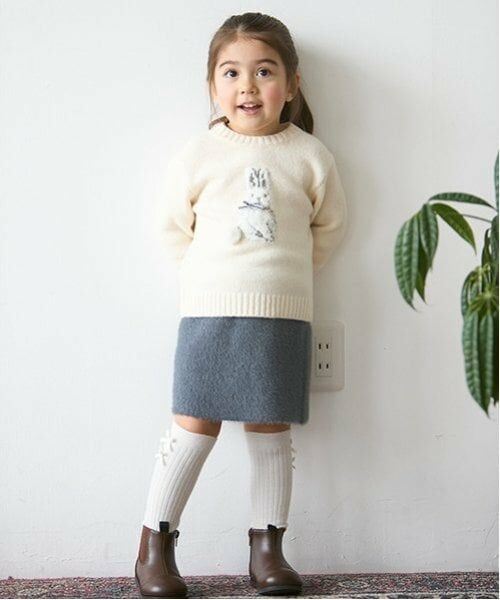 petit main / プティマイン ミニ・ひざ丈スカート | 【リンク】ラメニットスカート(キッズ)（グレー）