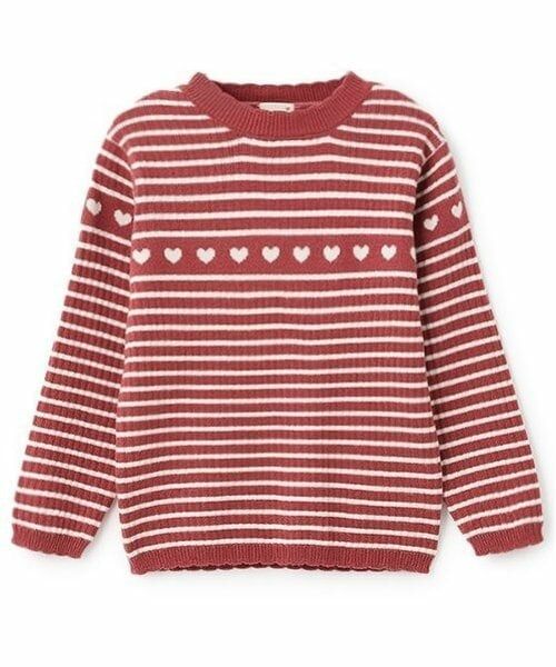 petit main / プティマイン ニット・セーター | 【フワもちっと】ハートリブニット(赤)