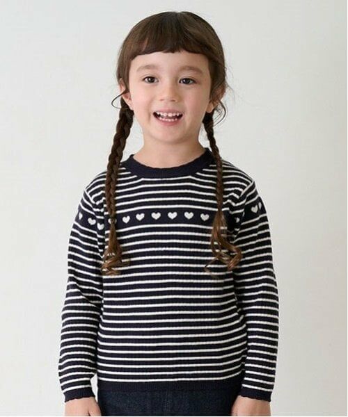 petit main / プティマイン ニット・セーター | 【フワもちっと】ハートリブニット(紺)