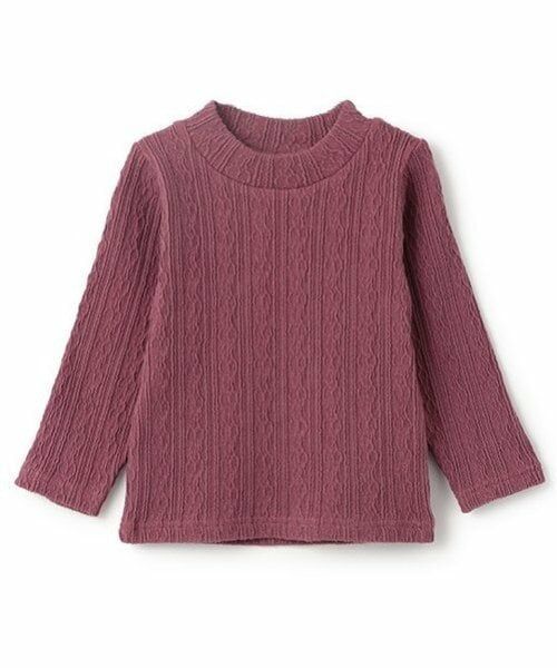 petit main / プティマイン Tシャツ | 【シアバター】ジャガードハイネック長T(ディープ ピンク)