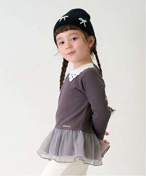 petit main / プティマイン その他トップス | 【リンク】えりレースチュールチュニック(キッズ) | 詳細1