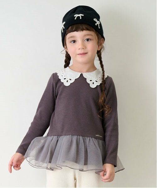 petit main / プティマイン その他トップス | 【リンク】えりレースチュールチュニック(キッズ)（モカ茶）