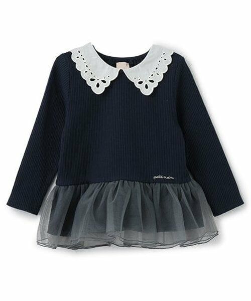 petit main / プティマイン その他トップス | 【リンク】えりレースチュールチュニック(キッズ)（紺）