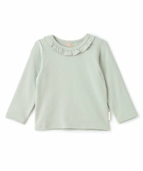 petit main / プティマイン Tシャツ | 【フワもちっと】吸湿発熱ちびフリル長T（ライト グリーン）