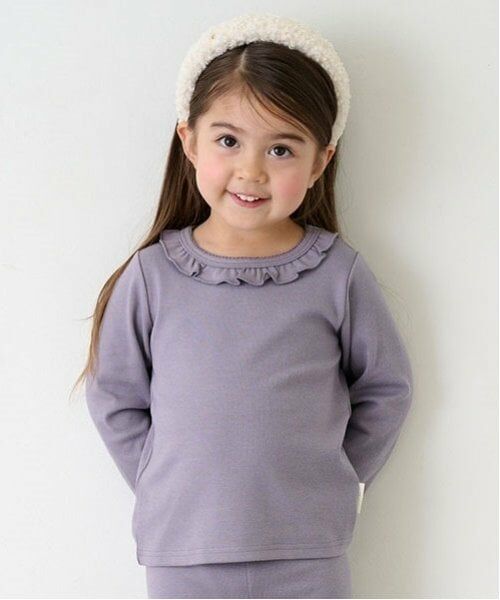 petit main / プティマイン Tシャツ | 【フワもちっと】吸湿発熱ちびフリル長T（ラベンダー）