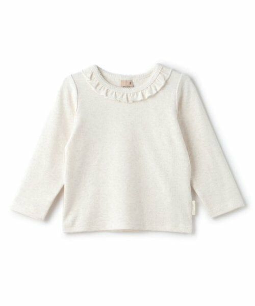 petit main / プティマイン Tシャツ | 【フワもちっと】吸湿発熱ちびフリル長T（シロ杢）