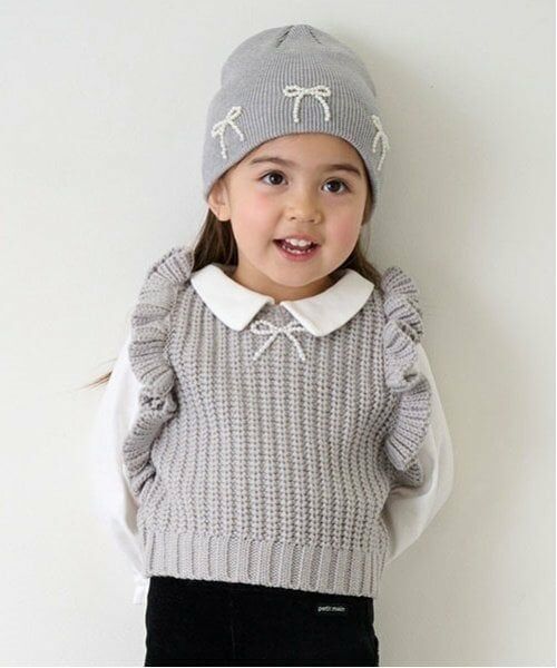 petit main / プティマイン ニット・セーター | 【リンク】パールリボン付ニットベスト(キッズ) | 詳細4