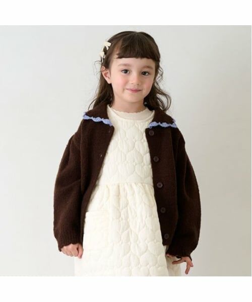 petit main / プティマイン カーディガン・ボレロ | 【リンク】衿ニットカーディガン(キッズ)（茶）