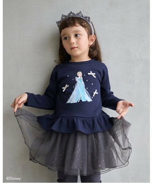 petit main / プティマイン Tシャツ | 【Disney】グラフィック長T（紺）