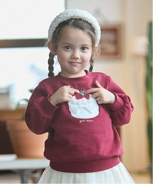 petit main / プティマイン スウェット | 【吸湿発熱】モチーフトレーナー（赤）