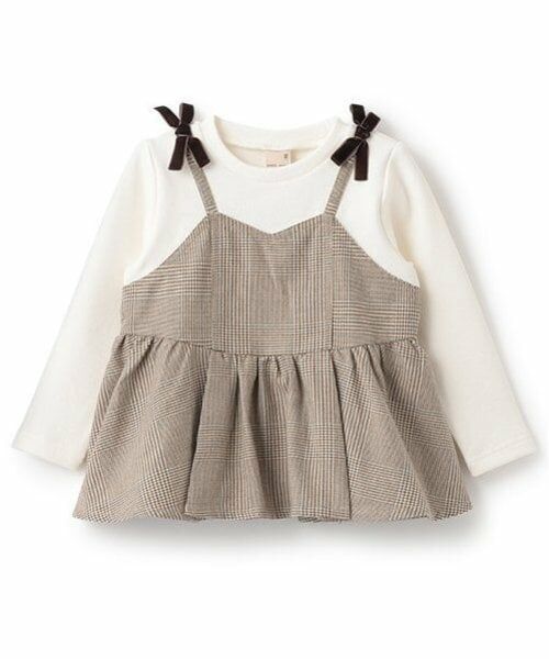 petit main / プティマイン Tシャツ | 【リンク】チェックドッキング長T(キッズ) | 詳細10