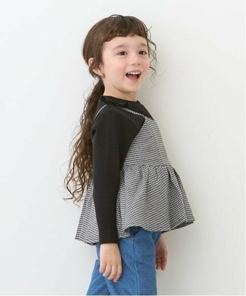 petit main / プティマイン Tシャツ | 【リンク】チェックドッキング長T(キッズ) | 詳細5