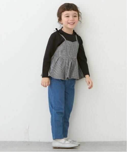 petit main / プティマイン Tシャツ | 【リンク】チェックドッキング長T(キッズ) | 詳細7