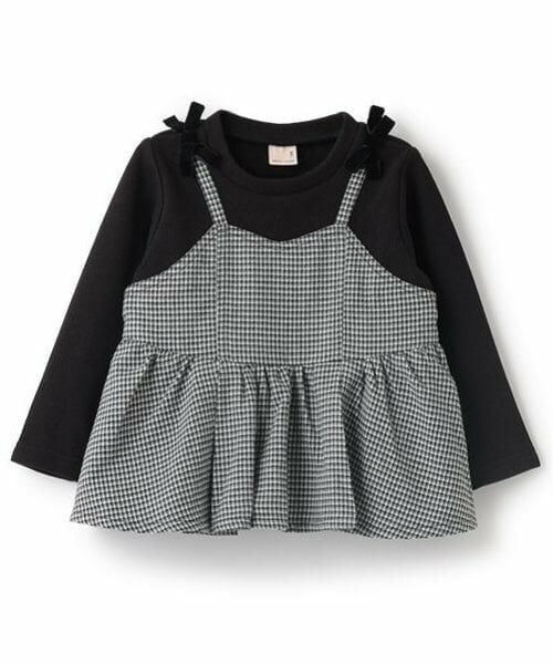 petit main / プティマイン Tシャツ | 【リンク】チェックドッキング長T(キッズ) | 詳細9