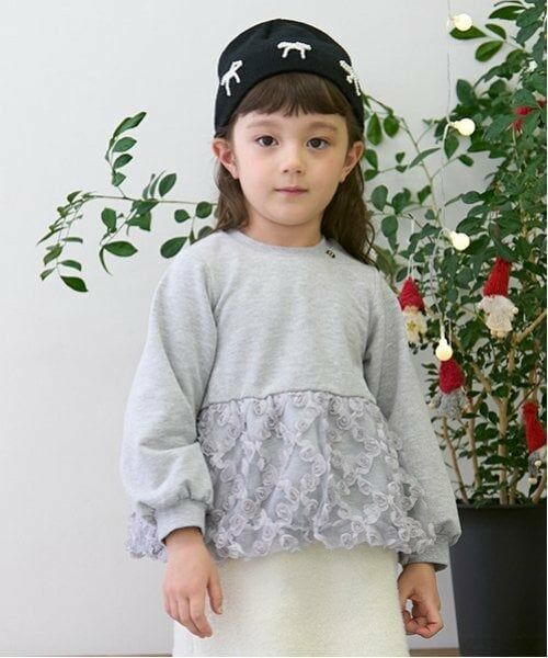 petit main / プティマイン スウェット | 【リンク】ジャガードペプラムトレーナー(キッズ)（トップ グレー）
