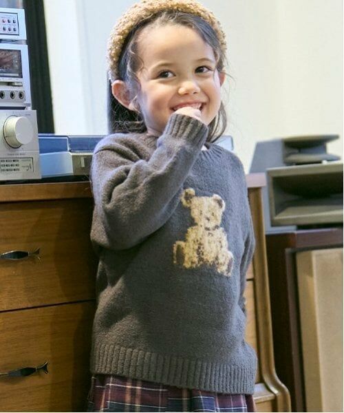 petit main / プティマイン ニット・セーター | 【リンク/フワもちっと】アニマルニット(キッズサイズ)（チャコール）