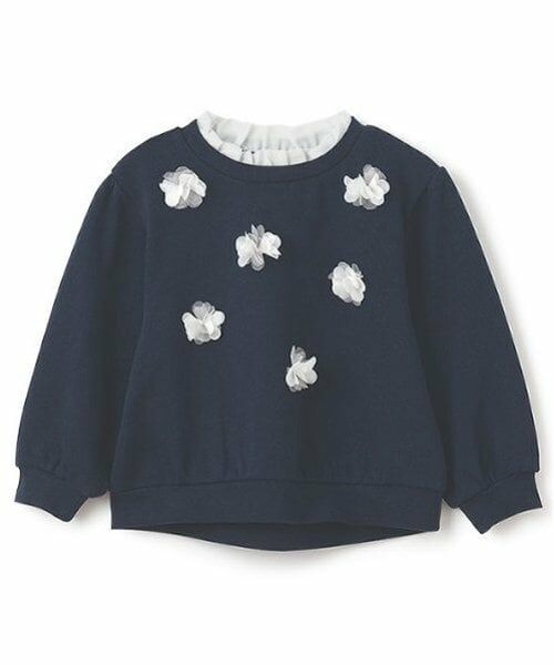 petit main / プティマイン スウェット | 【吸水速乾/リンク】花モチーフトレーナー(キッズサイズ)（紺）