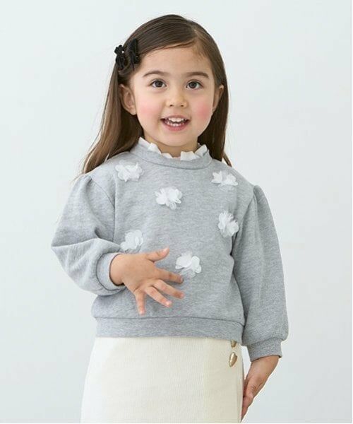 petit main / プティマイン スウェット | 【吸水速乾/リンク】花モチーフトレーナー(キッズサイズ) | 詳細1