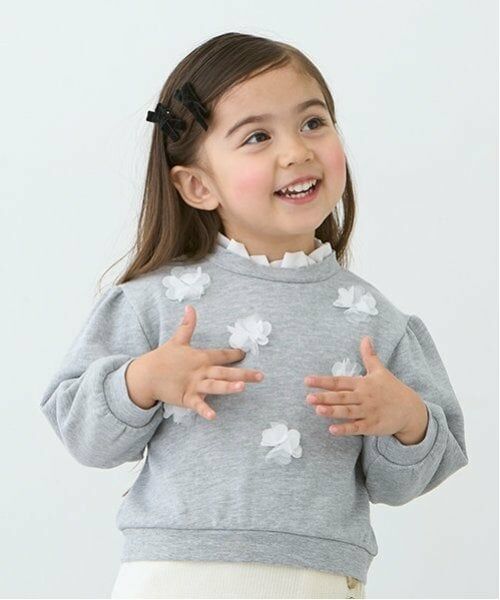 petit main / プティマイン スウェット | 【吸水速乾/リンク】花モチーフトレーナー(キッズサイズ)（トップ グレー）