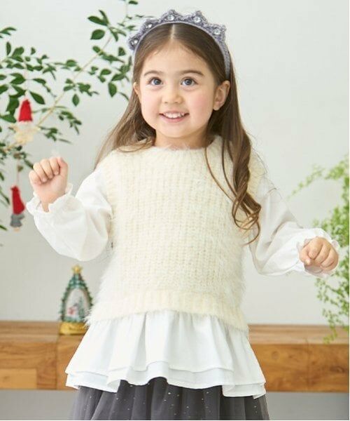 petit main / プティマイン シャツ・ブラウス | 【リンク】シャギードッキングブラウス(キッズ)（アイボリー）