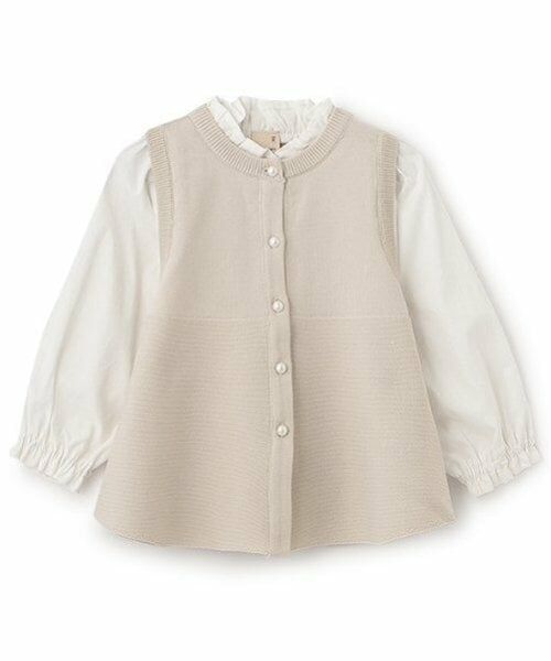 petit main / プティマイン シャツ・ブラウス | 【リンク】フレアベストドッキングトップス(キッズ)（薄ベージュ）
