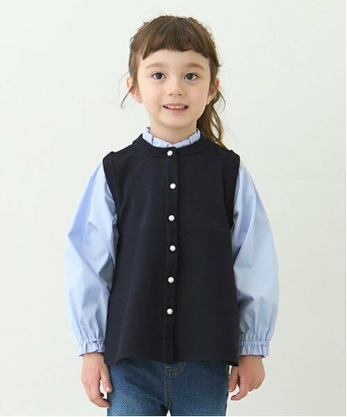 petit main / プティマイン シャツ・ブラウス | 【リンク】フレアベストドッキングトップス(キッズ)（紺）